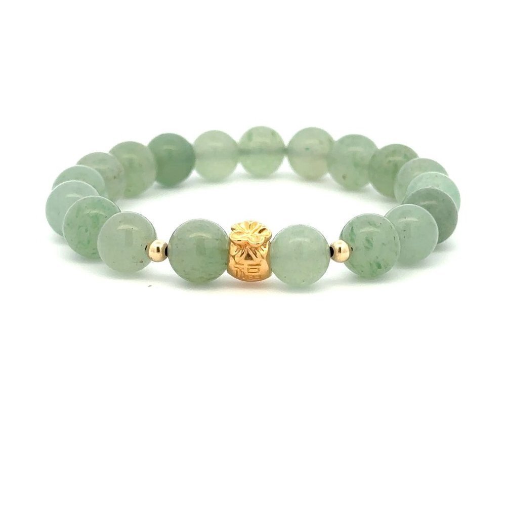 18K Gold Money Bag Lucky Charm Beads Bracelet Gemstones Aventurine 8mm - Picture 7 of 9